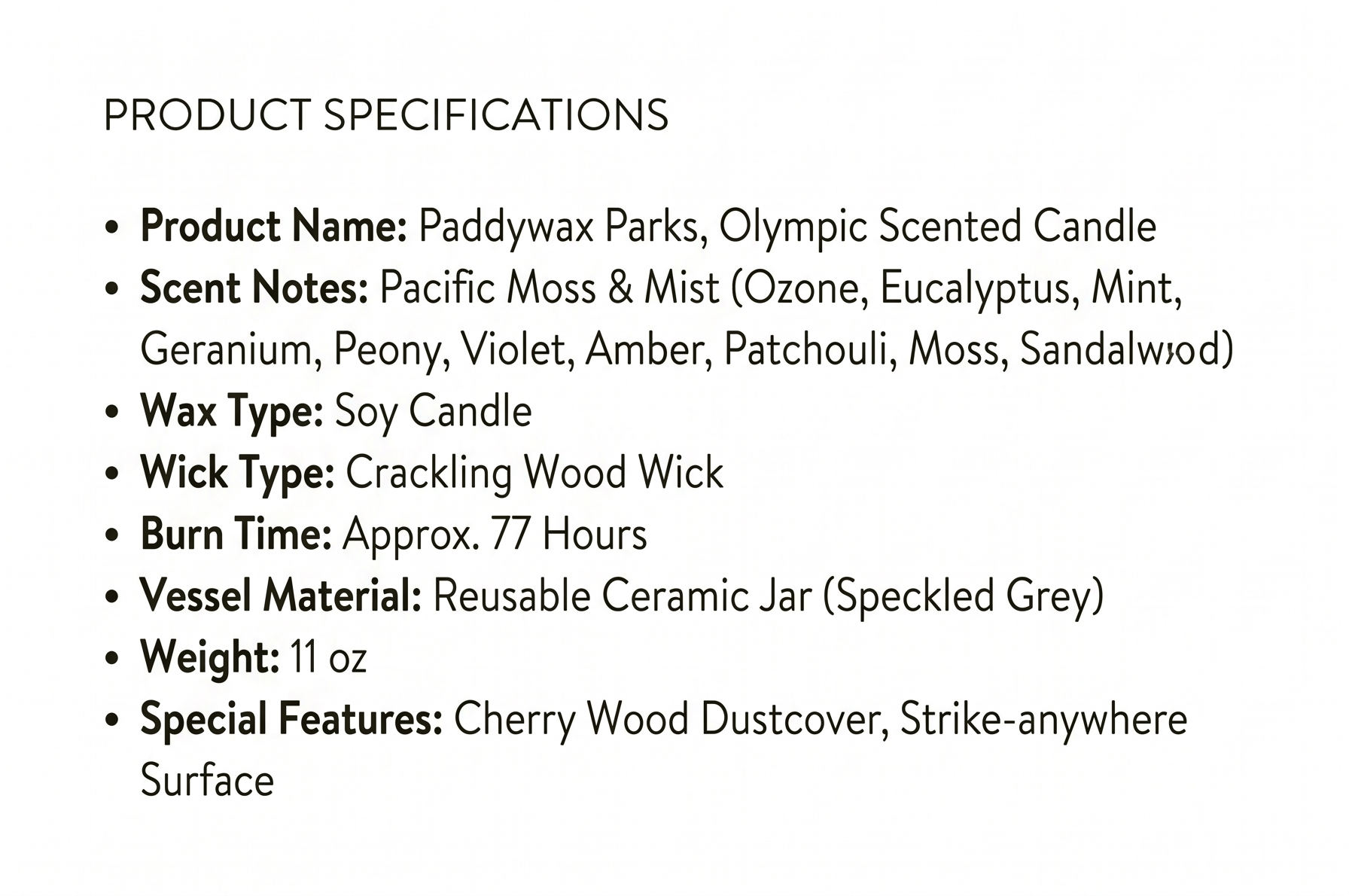 Paddywax Parks, Olympic Scented Candle in Reusable Ceramic Jar with Crackling Wood Wick, Soy Candle with Approx. 77 Hour Burn Time, Decorative Gift Candles for Home, Moss & Mint Scent, 11 oz