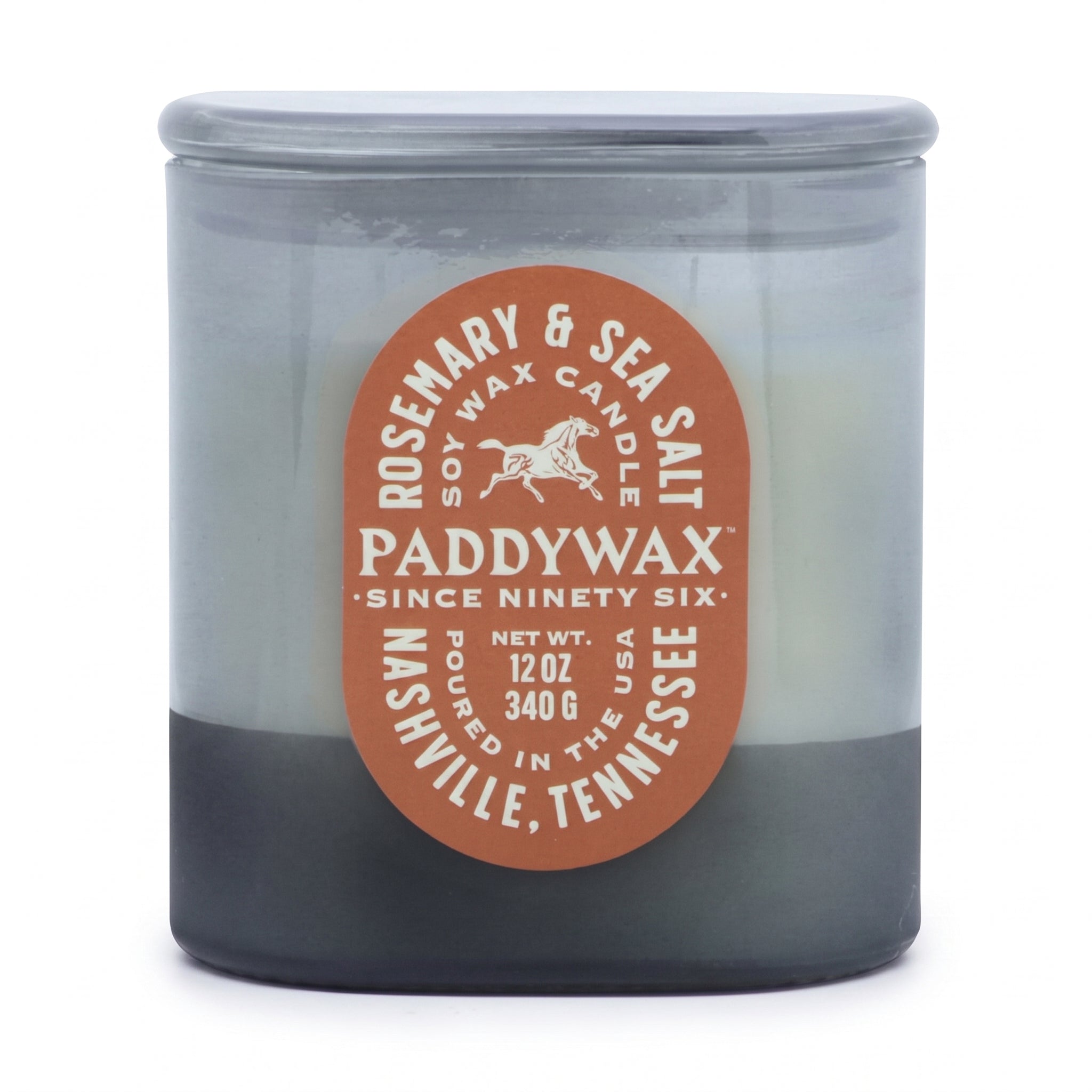 Paddywax Vista Scented Candle with Lid in Reusable Tonal Glass Jar, Clean-Burn 2-Wick Soy Candle with Approx. 84 Hour Burn Time, Decorative Gift Candles for Home, Rosemary & Sea Salt, 12 oz