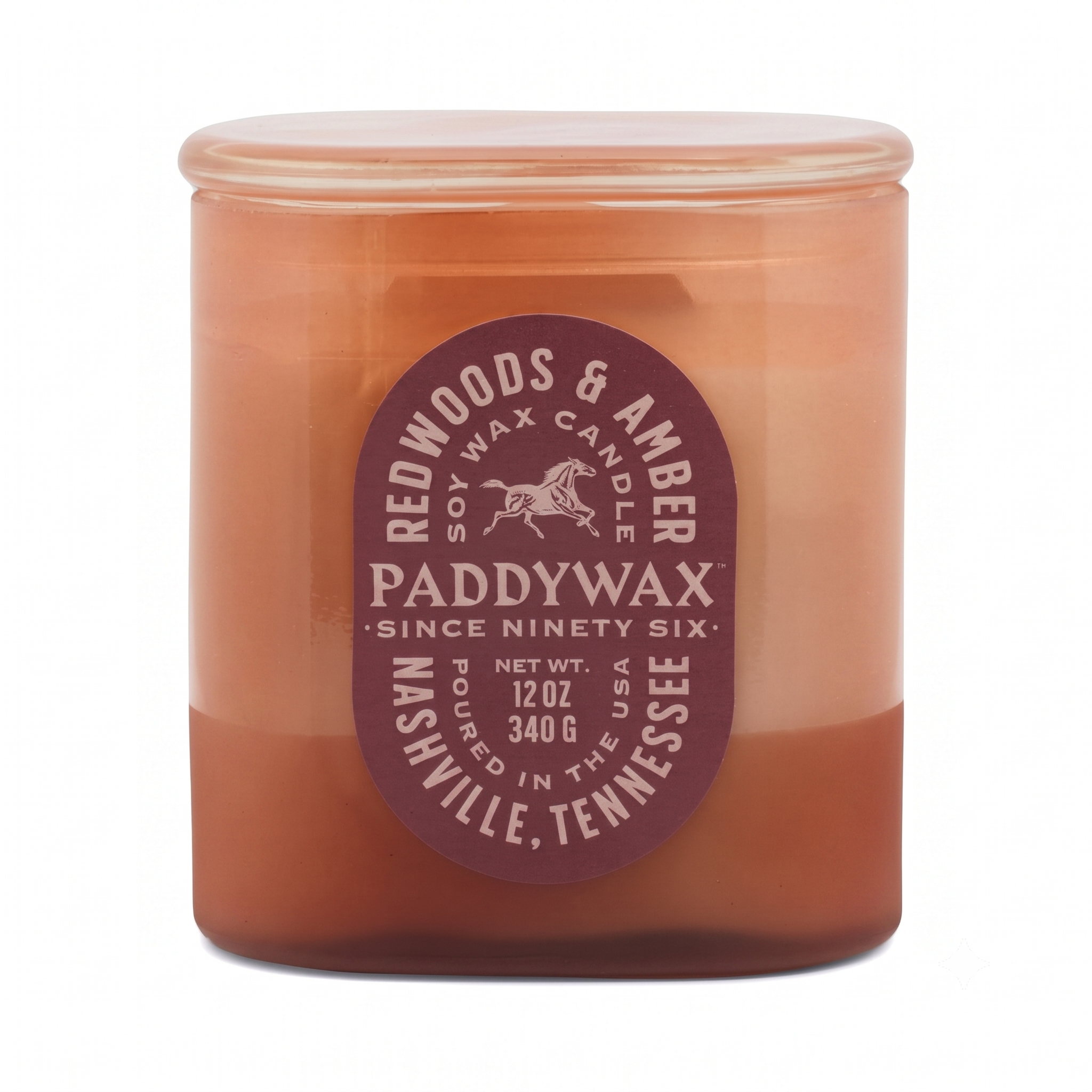 Paddywax Vista Scented Candle with Lid in Reusable Tonal Glass Jar, Clean-Burn 2-Wick Soy Candle with Approx. 84 Hour Burn Time, Decorative Gift Candles for Home, Redwoods & Amber, 12 oz