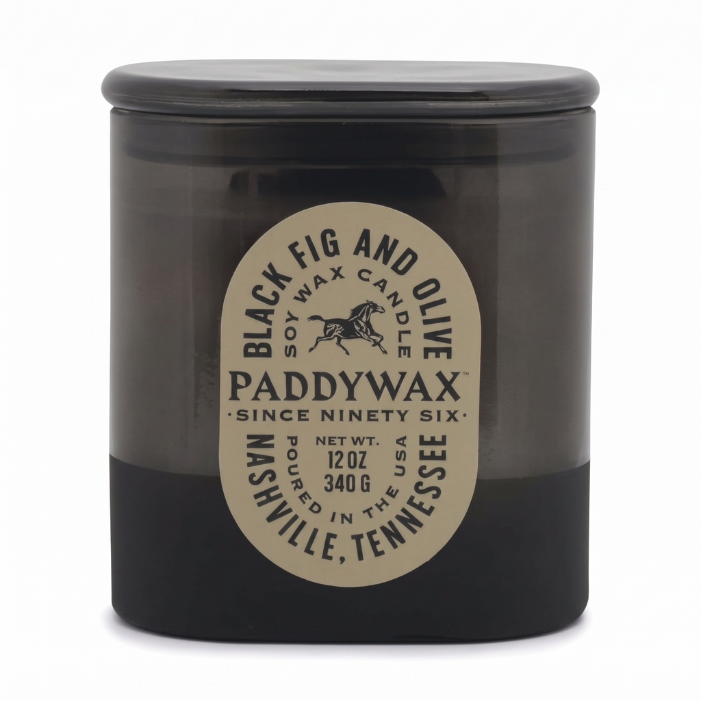 Paddywax Vista Scented Candle with Lid in Reusable Tonal Glass Jar, Clean-Burn 2-Wick Soy Candle with Approx. 84 Hour Burn Time, Decorative Gift Candles for Home, Black Fig & Olive, 12 oz