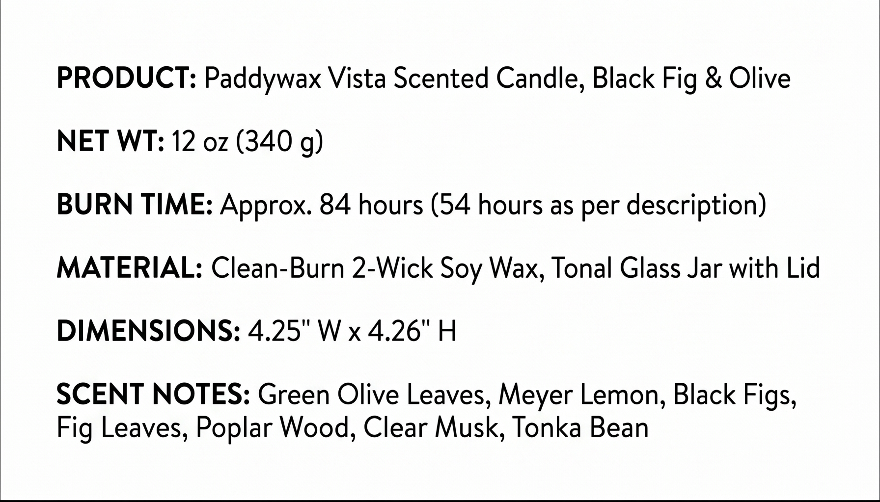 Paddywax Vista Scented Candle with Lid in Reusable Tonal Glass Jar, Clean-Burn 2-Wick Soy Candle with Approx. 84 Hour Burn Time, Decorative Gift Candles for Home, Black Fig & Olive, 12 oz