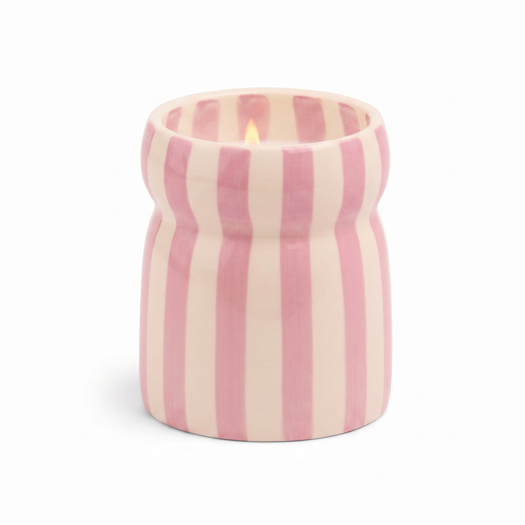 Paddywax Cabana Hand-Painted Scented Candle in Ceramic Reusable Food Safe Jar, Clean-Burn Soy Candle with Approx. 42 Hour Burn Time, Lavendar – Grecian Sand, 6.5 oz