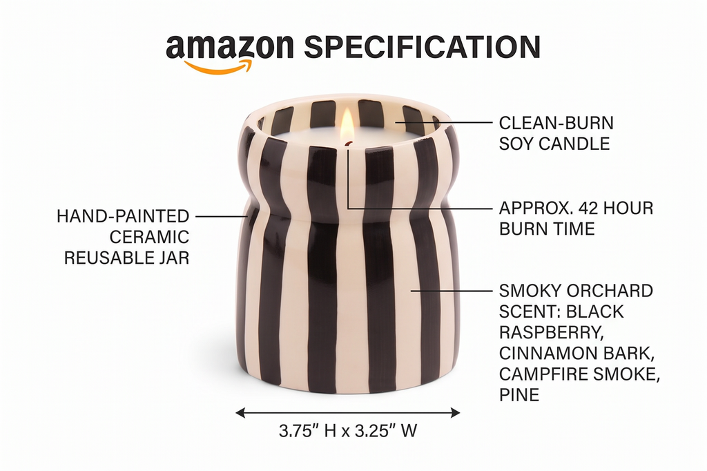 Paddywax Cabana Hand-Painted Scented Candle in Ceramic Reusable Food Safe Jar, Clean-Burn Soy Candle with Approx. 42 Hour Burn Time, Black – Lave Stone, 6.5 oz