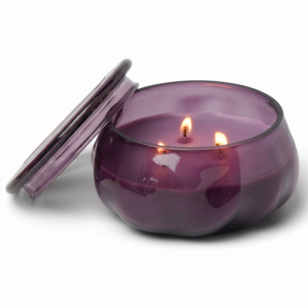Paddywax Basalt Collection Scented Candle, Soy Wax Blend Glass Jar with Lid, Reusable Home Décor Candle, 10 oz, Violet Vessel, Violet and Vanilla
