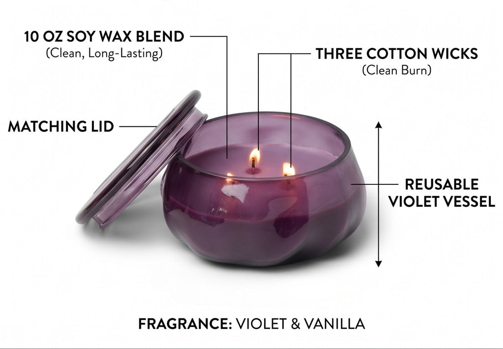 Paddywax Basalt Collection Scented Candle, Soy Wax Blend Glass Jar with Lid, Reusable Home Décor Candle, 10 oz, Violet Vessel, Violet and Vanilla