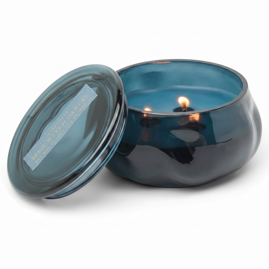 Paddywax Basalt Collection Scented Candle, Soy Wax Blend Glass Jar with Lid, Reusable Home Décor Candle, 10 oz, Navy Vessel, Rosewater Santal