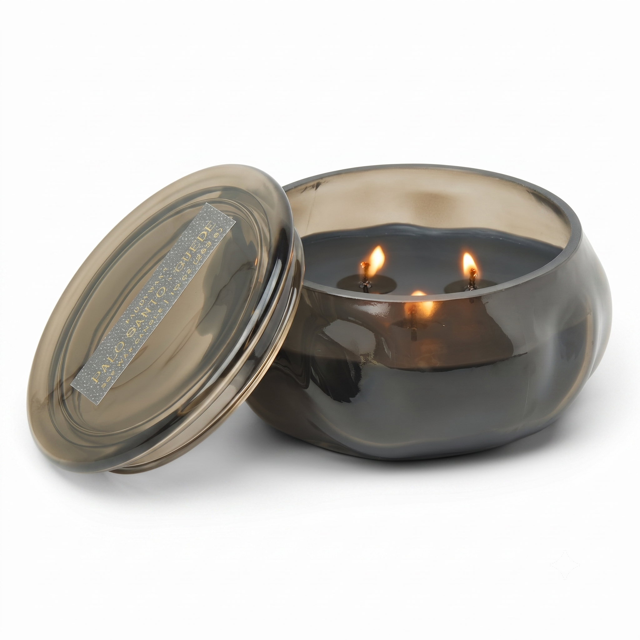 Paddywax Basalt Collection Scented Candle, Soy Wax Blend Glass Jar with Lid, Reusable Home Décor Candle, 10 oz, Black Vessel, Palo Santo Suede