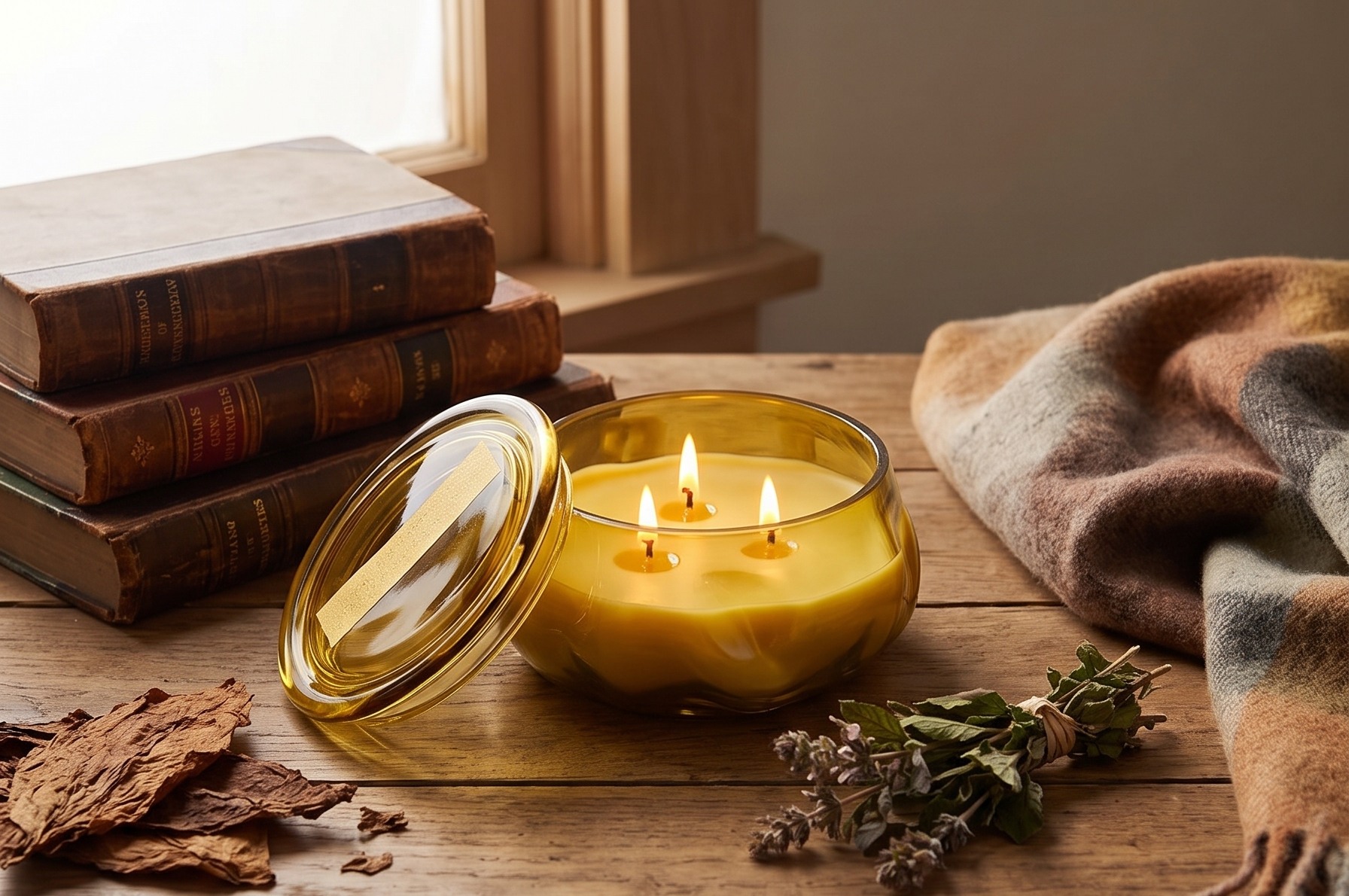 Paddywax Basalt Collection Scented Candle, Soy Wax Blend Glass Jar with Lid, Reusable Home Décor Candle, 10 oz, Yellow Vessel, Tobacco Patchouli