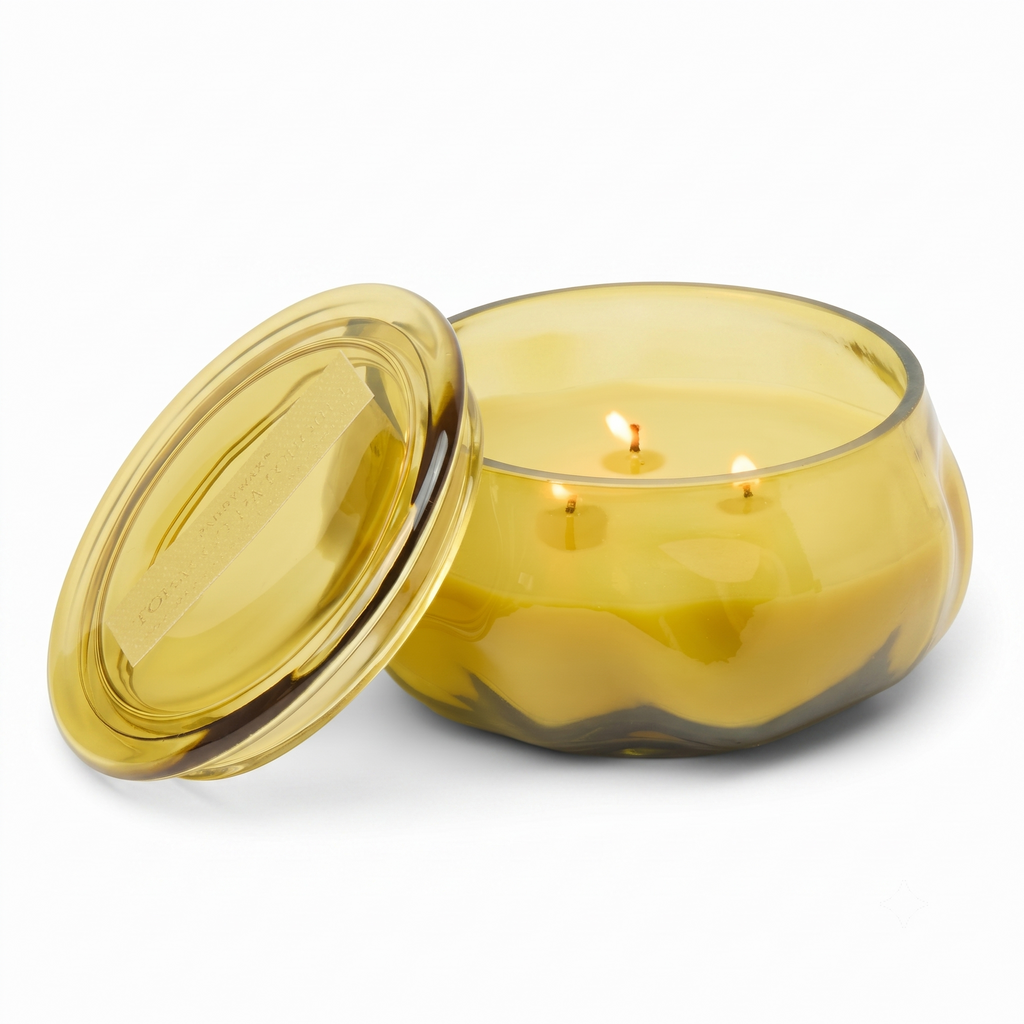 Paddywax Basalt Collection Scented Candle, Soy Wax Blend Glass Jar with Lid, Reusable Home Décor Candle, 10 oz, Yellow Vessel, Tobacco Patchouli