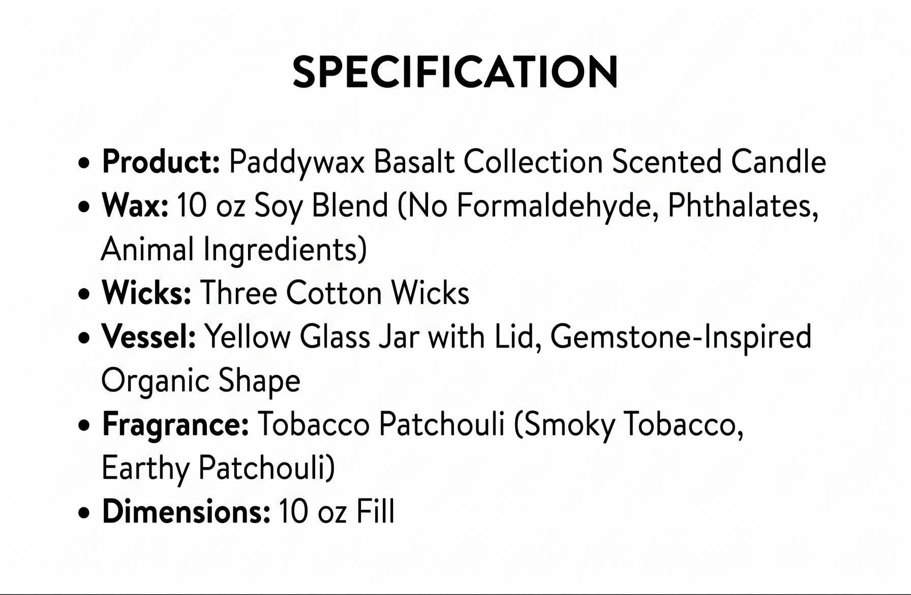 Paddywax Basalt Collection Scented Candle, Soy Wax Blend Glass Jar with Lid, Reusable Home Décor Candle, 10 oz, Yellow Vessel, Tobacco Patchouli