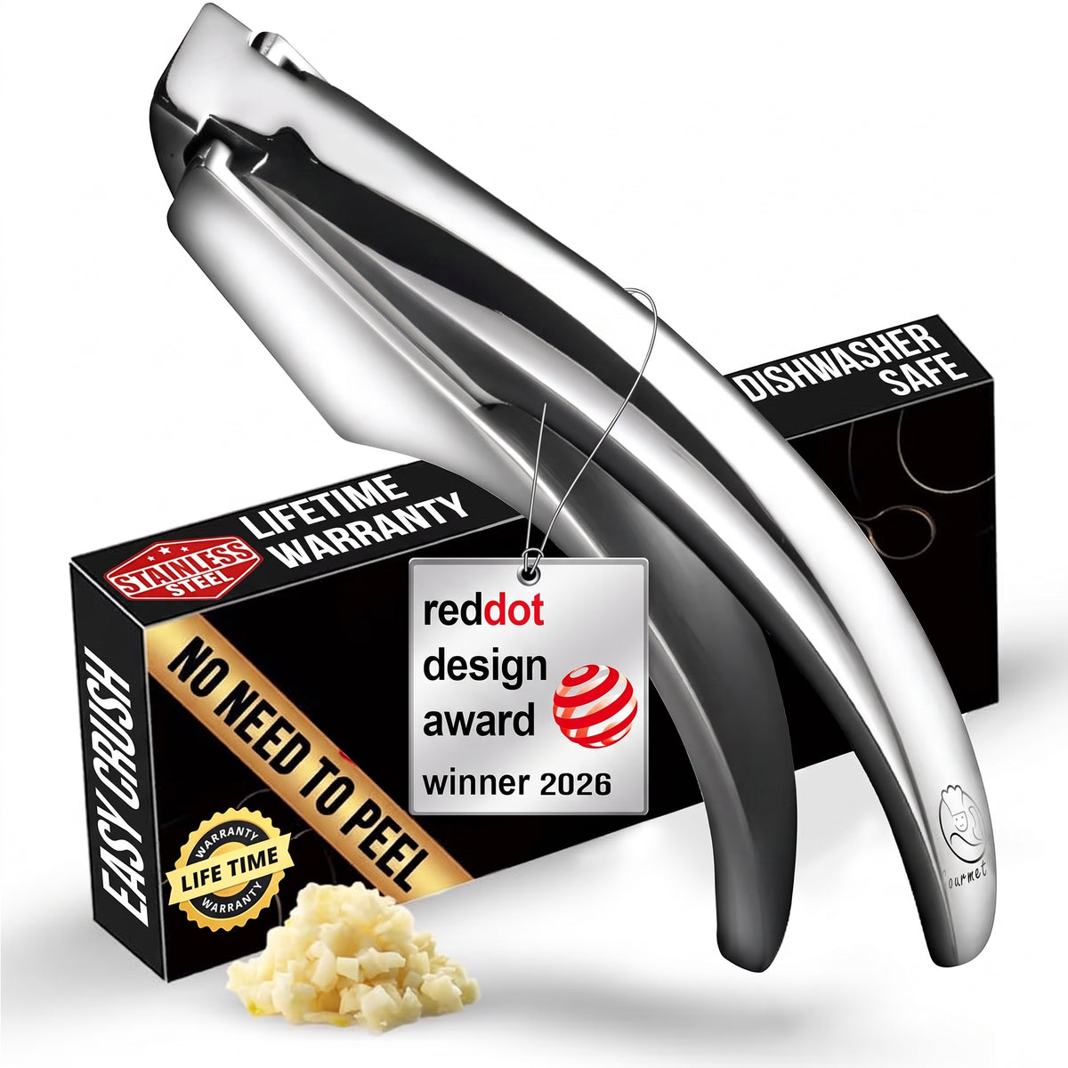 Lifetime Replacement Garlic Press Stainless Steel No Need to Peel, Detachable Handle for Fine Mincing-Premium Garlic Mincer Tool, Rust-Proof, Easy to Clean, Dishwasher Safe Garlic Crusher