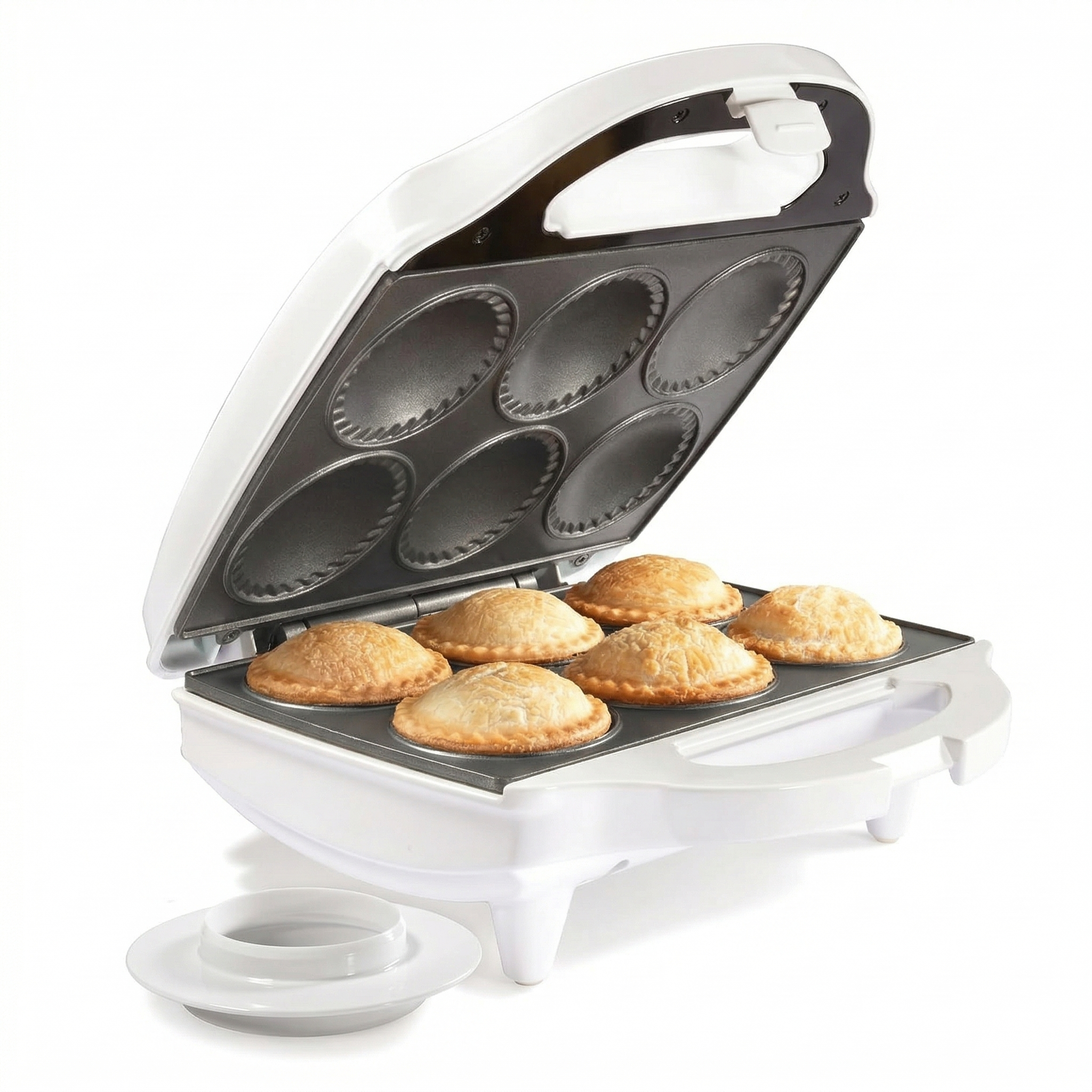 Mini Pie & Quiche Maker- Electric Baker Cooks 6 Small Quiches or Pies in Minutes- Dough Cutting Circle Easy Measurement- Better than Tins, Pans- Baking Dessert, Gift for Her, Easter Brunch Must Have