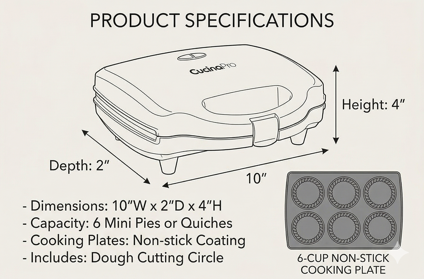Mini Pie & Quiche Maker- Electric Baker Cooks 6 Small Quiches or Pies in Minutes- Dough Cutting Circle Easy Measurement- Better than Tins, Pans- Baking Dessert, Gift for Her, Easter Brunch Must Have