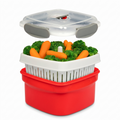 Microwave Food Steamer for Vegetables - 3 PC Microwavable Cooker with Storage- Cooking Made Easy- Removable Strainer Basket & Locking Steam Vent Lid - BPA Free, Fridge & Freezer Safe | 1.3 Liters