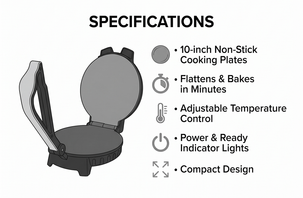 MasterChef Electric Tortilla Maker- Homemade Flatbread, Pitas, Bread, Tortillas- Heavy Duty, Non-stick Cooker is Easier than Tortilla Press, Adjustable Temperature Control and Uniform Baking, Gift
