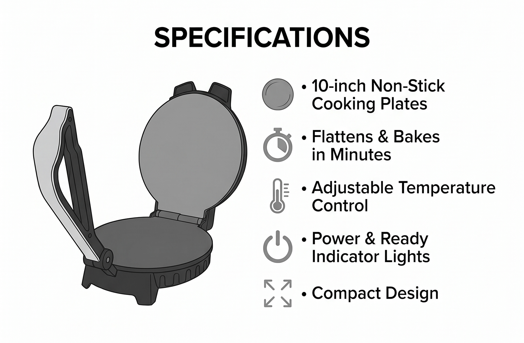 MasterChef Electric Tortilla Maker- Homemade Flatbread, Pitas, Bread, Tortillas- Heavy Duty, Non-stick Cooker is Easier than Tortilla Press, Adjustable Temperature Control and Uniform Baking, Gift