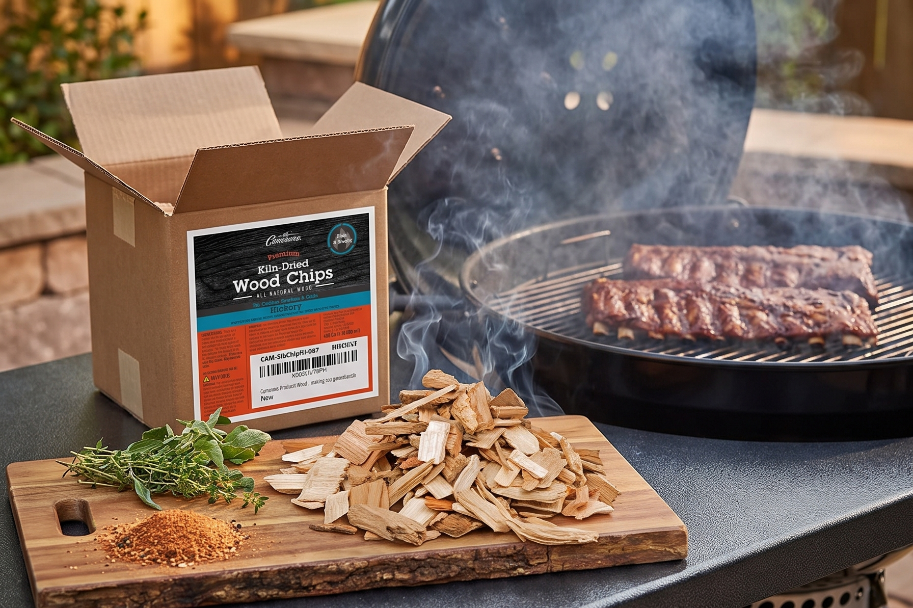 Camerons All Natural Hickory Wood Chips for Smoker -420 Cu. In. Box, Approx 5 Pounds- Kiln Dried Coarse Cut BBQ Grill Wood Chips for Smoking Meat - Barbecue Smoker Accessories - Grilling Gifts for Men
