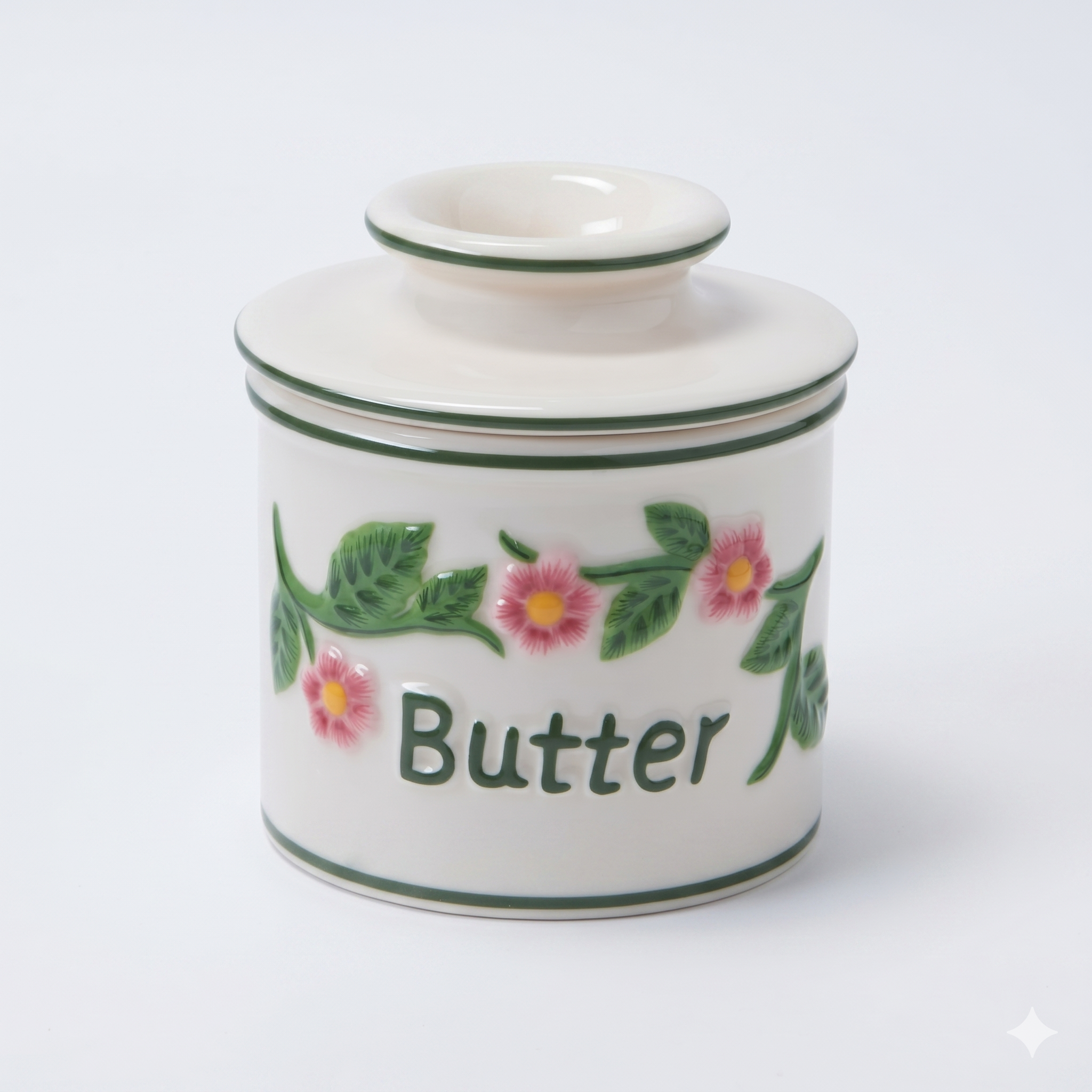 Butter Bell - The Original Butter Bell crock by L Tremain, a Countertop French Ceramic Butter Dish Keeper for Spreadable Butter, La Fleur Collection (Hand Painted Raised Floral)