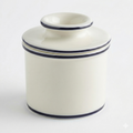 Butter Bell - The Original Butter Bell crock by L Tremain, a Countertop French Ceramic Butter Dish Keeper for Spreadable Butter, Le Bistro, White with Blue Trim