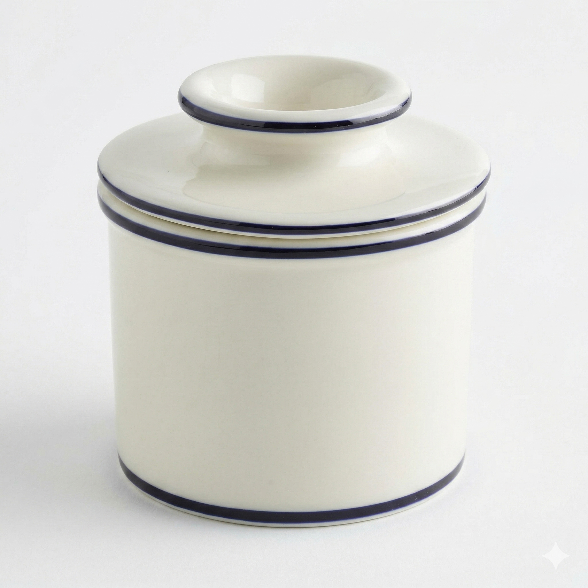 Butter Bell - The Original Butter Bell crock by L Tremain, a Countertop French Ceramic Butter Dish Keeper for Spreadable Butter, Le Bistro, White with Blue Trim