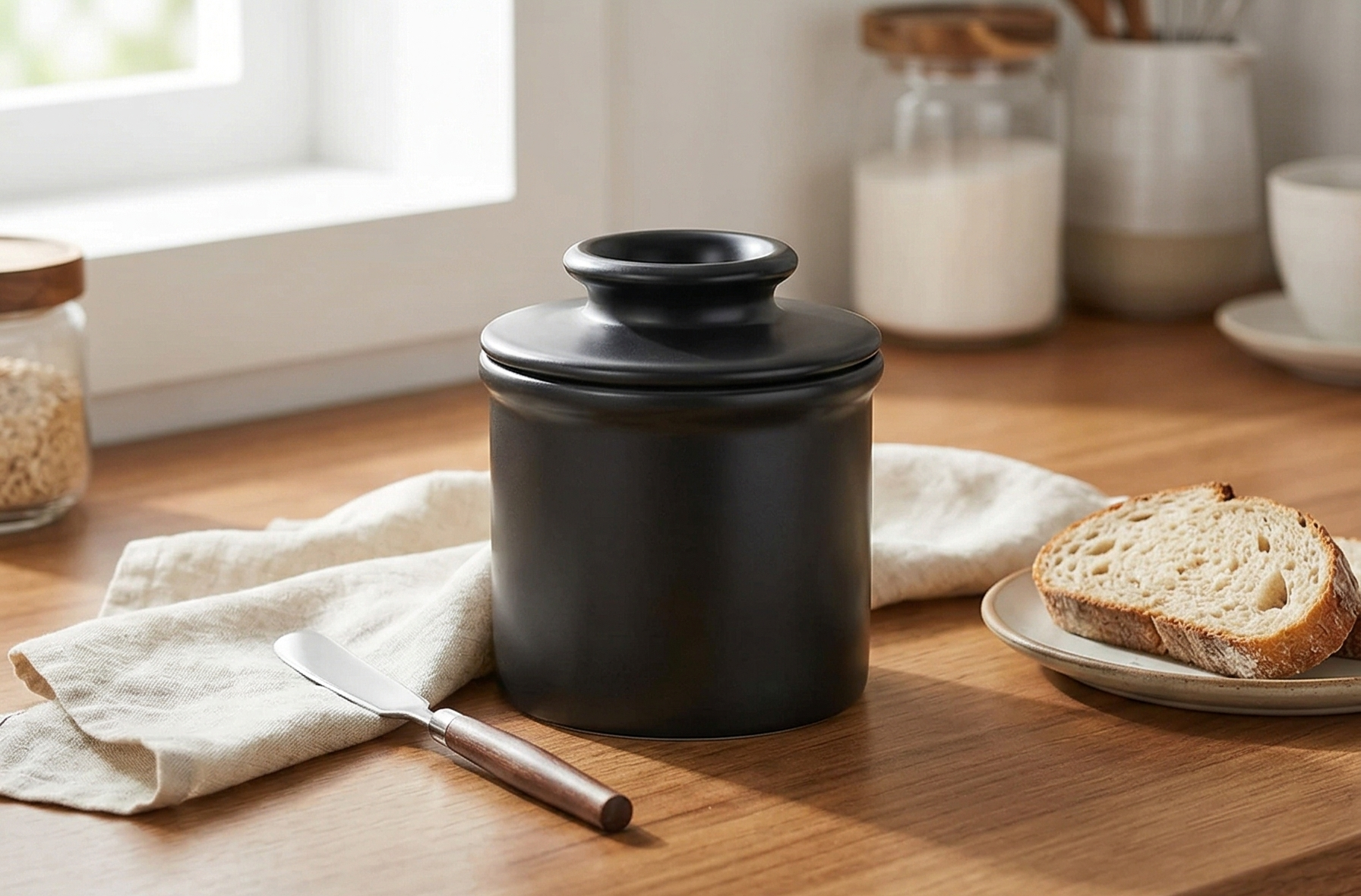 Butter Bell - The Original Butter Bell Crock by L. Tremain, a Countertop French Ceramic Butter Dish Keeper for Spreadable Butter, French Ceramic Butter Dish Keeper, Specialty (Matte Black)