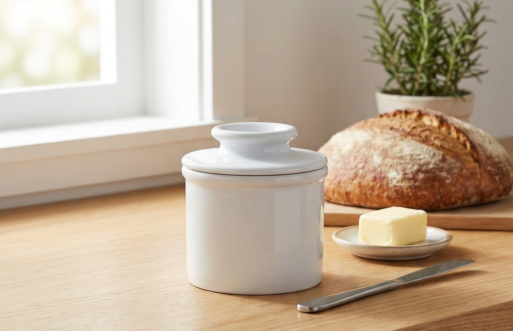 Butter Bell - The Original Butter Bell Crock by L. Tremain, a Countertop French Ceramic Butter Dish Keeper for Spreadable Butter, French Ceramic Butter Dish Keeper, Specialty - Classic White