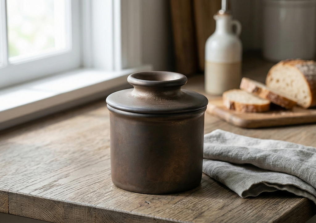 Butter Bell - The Original Butter Bell Crock by L. Tremain, a Countertop French Ceramic Butter Dish Keeper for Spreadable Butter, French Ceramic Butter Dish Keeper, Specialty (Bronze Matte)