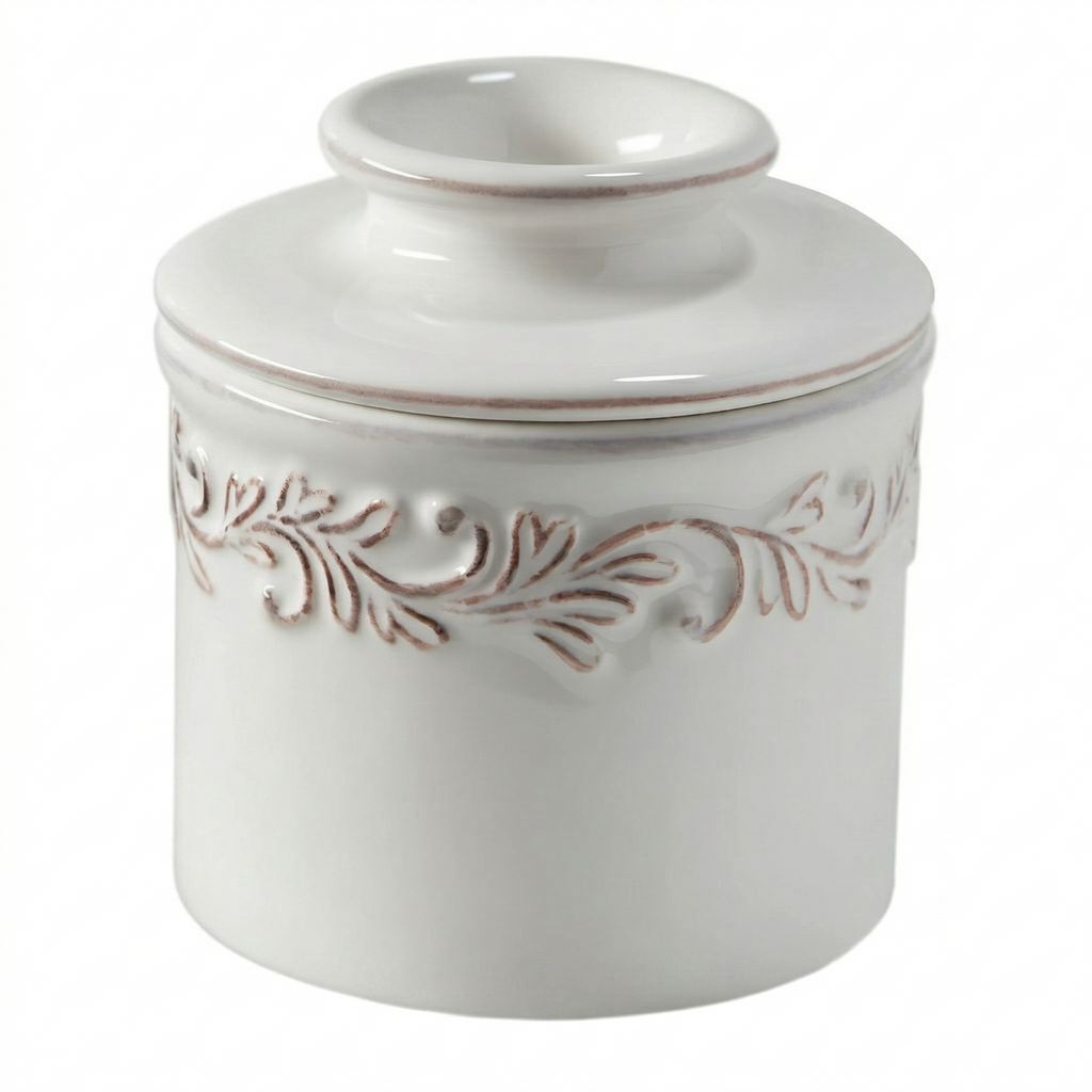 Butter Bell - The Original Butter Bell crock by L Tremain, a Countertop French Ceramic Butter Dish Keeper for Spreadable Butter, Antique Collection, White Linen
