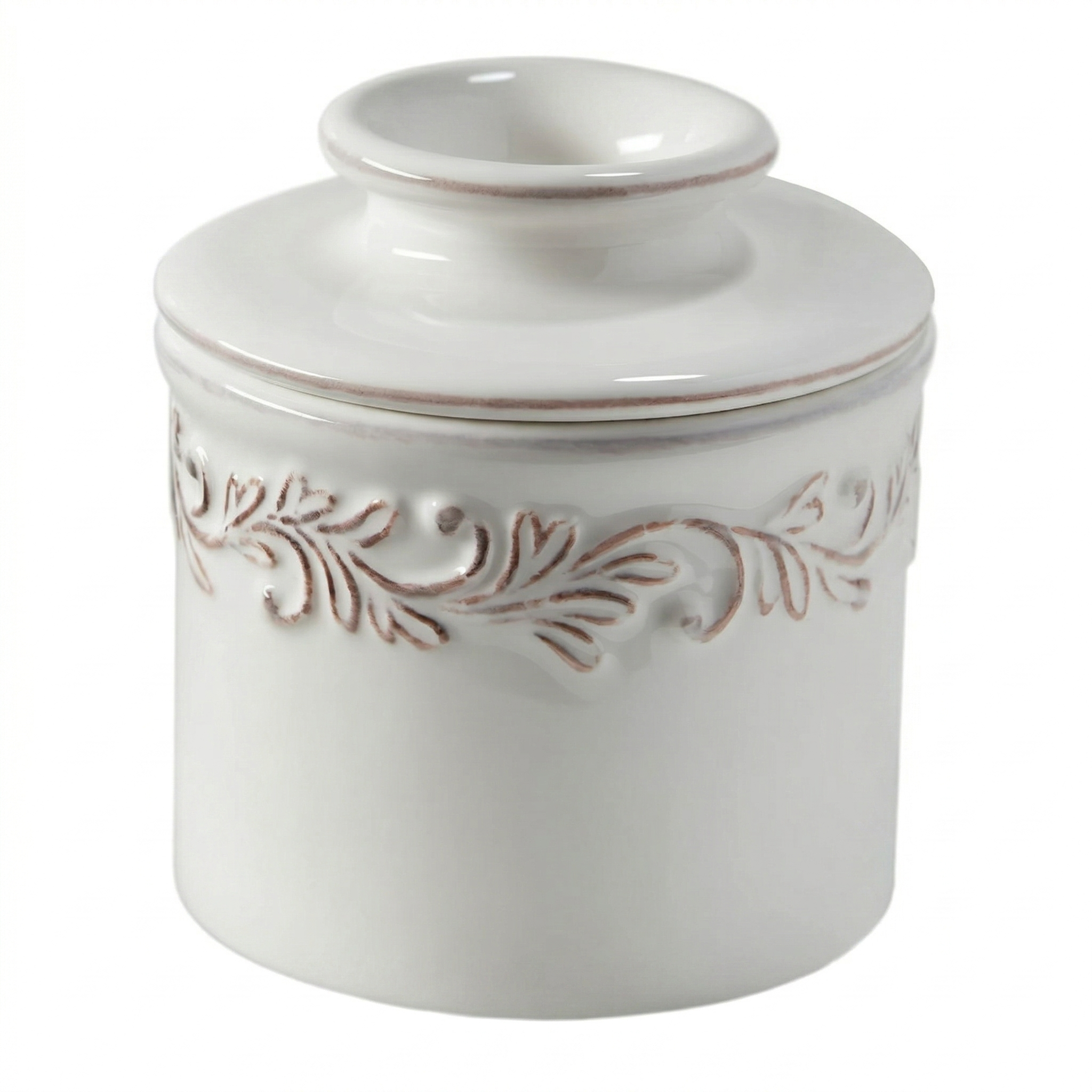 Butter Bell - The Original Butter Bell crock by L Tremain, a Countertop French Ceramic Butter Dish Keeper for Spreadable Butter, Antique Collection, White Linen
