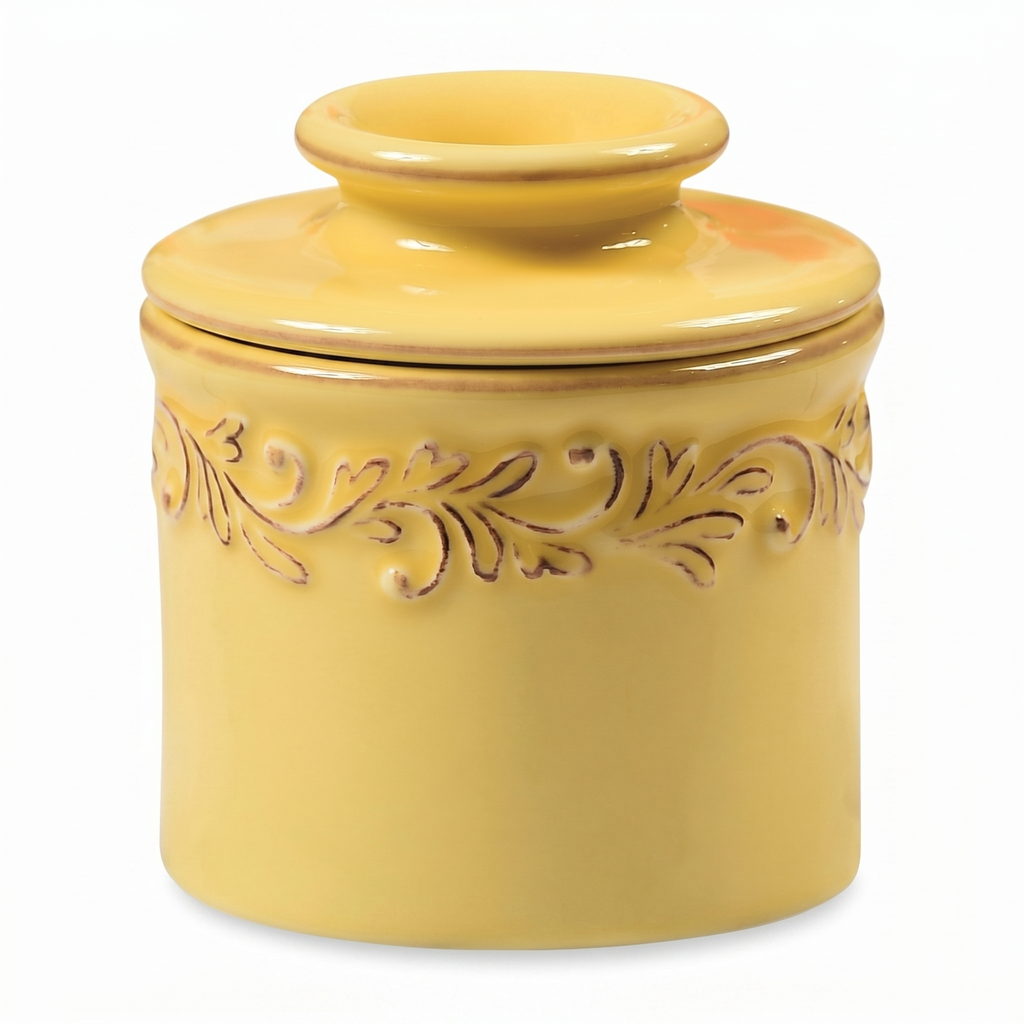 Butter Bell - The Original Butter Bell crock by L Tremain, a Countertop French Ceramic Butter Dish Keeper for Spreadable Butter, Antique Collection, Goldenrod
