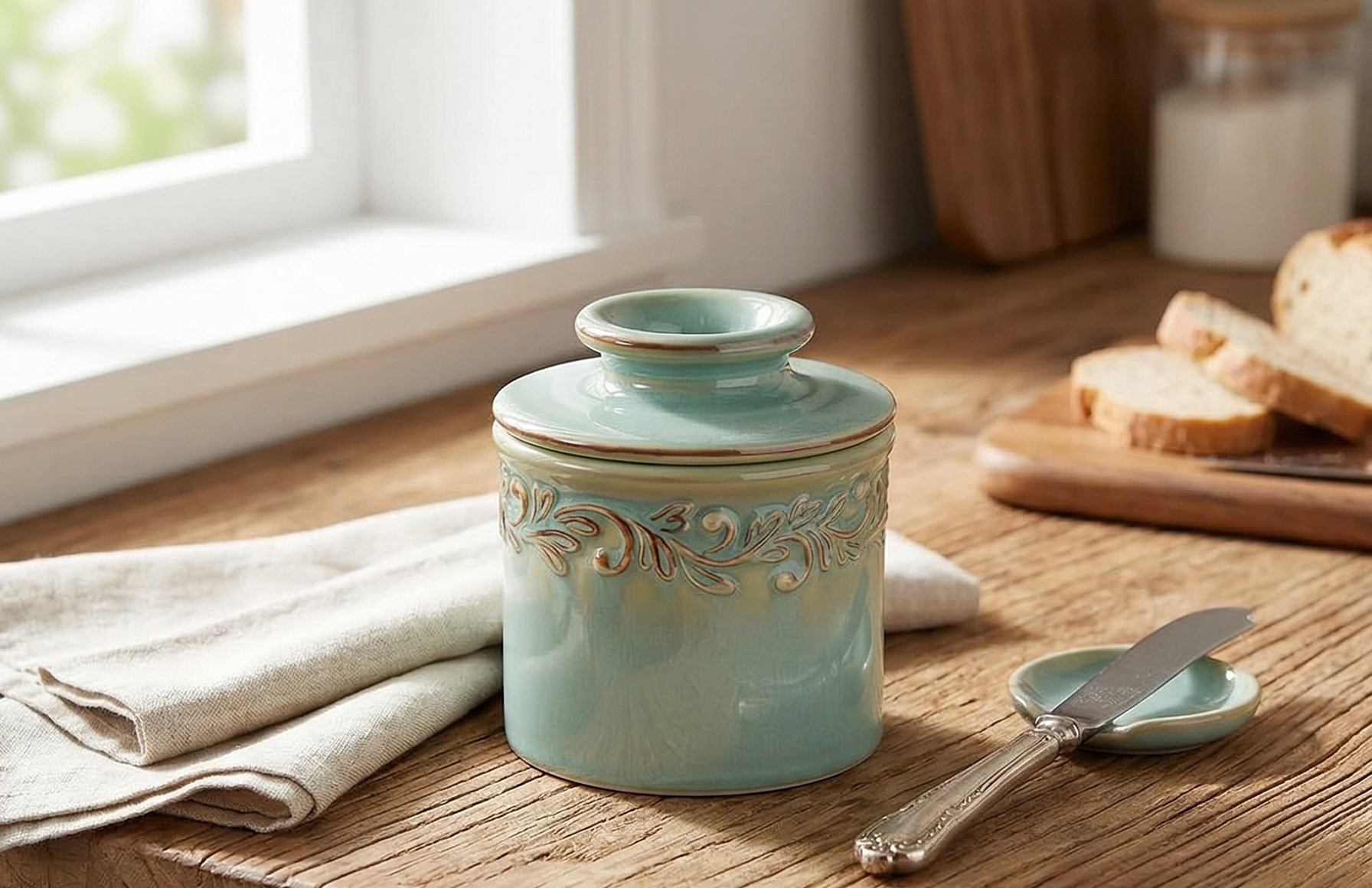 Butter Bell - The Original Butter Bell crock by L Tremain, a Countertop French Ceramic Butter Dish Keeper for Spreadable Butter, Antique Collection, Sea Spray