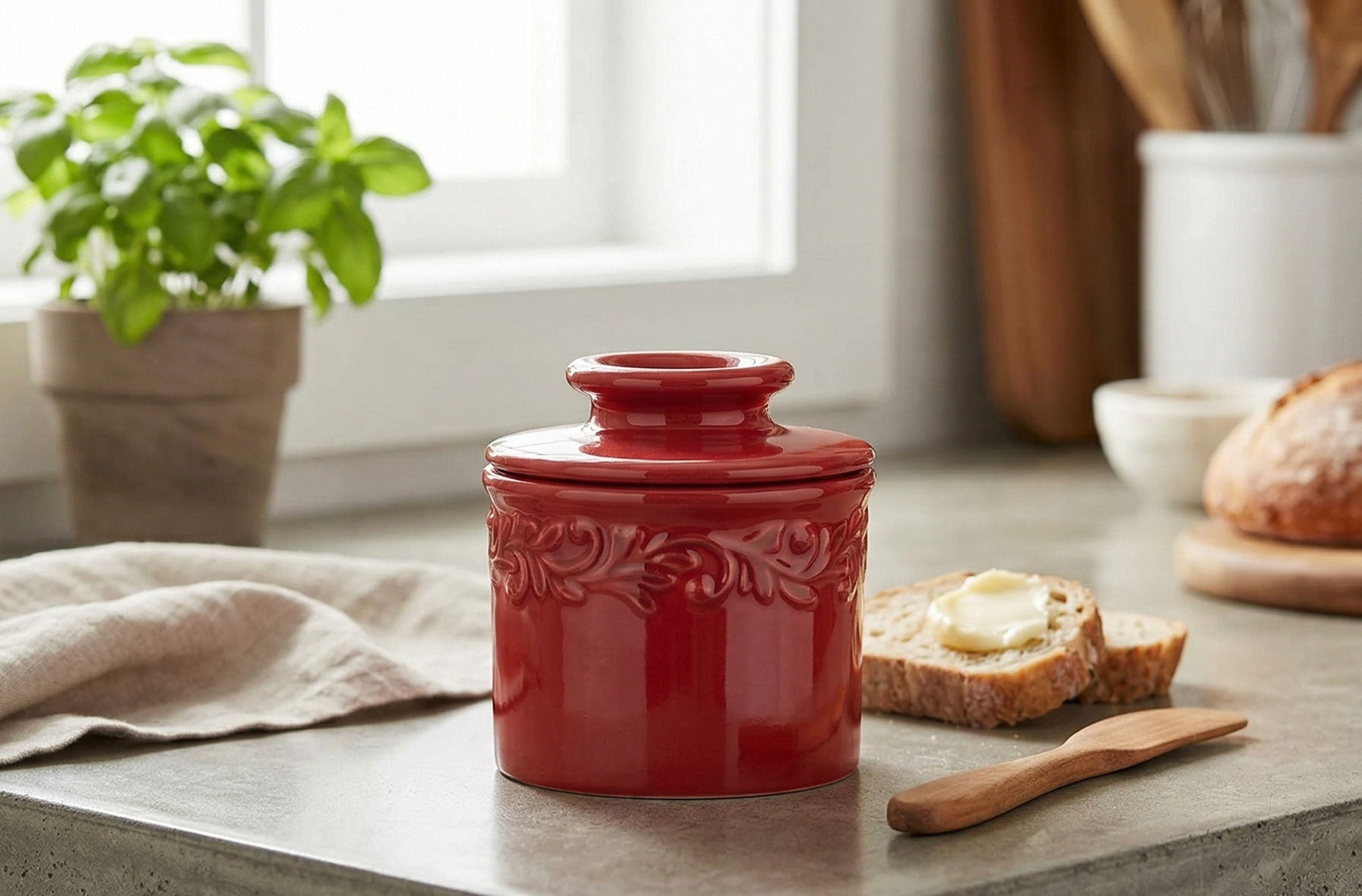 Butter Bell - The Original Butter Bell crock by L Tremain, a Countertop French Ceramic Butter Dish Keeper for Spreadable Butter, Antique Collection, Emerald