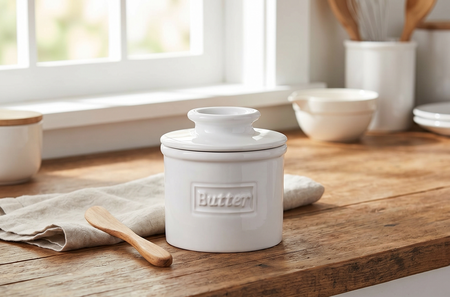 Butter Bell - The Original Butter Bell crock by L Tremain, a Countertop French Ceramic Butter Dish Keeper for Spreadable Butter, Café Matte & Retro Collection (BBCCWHT)