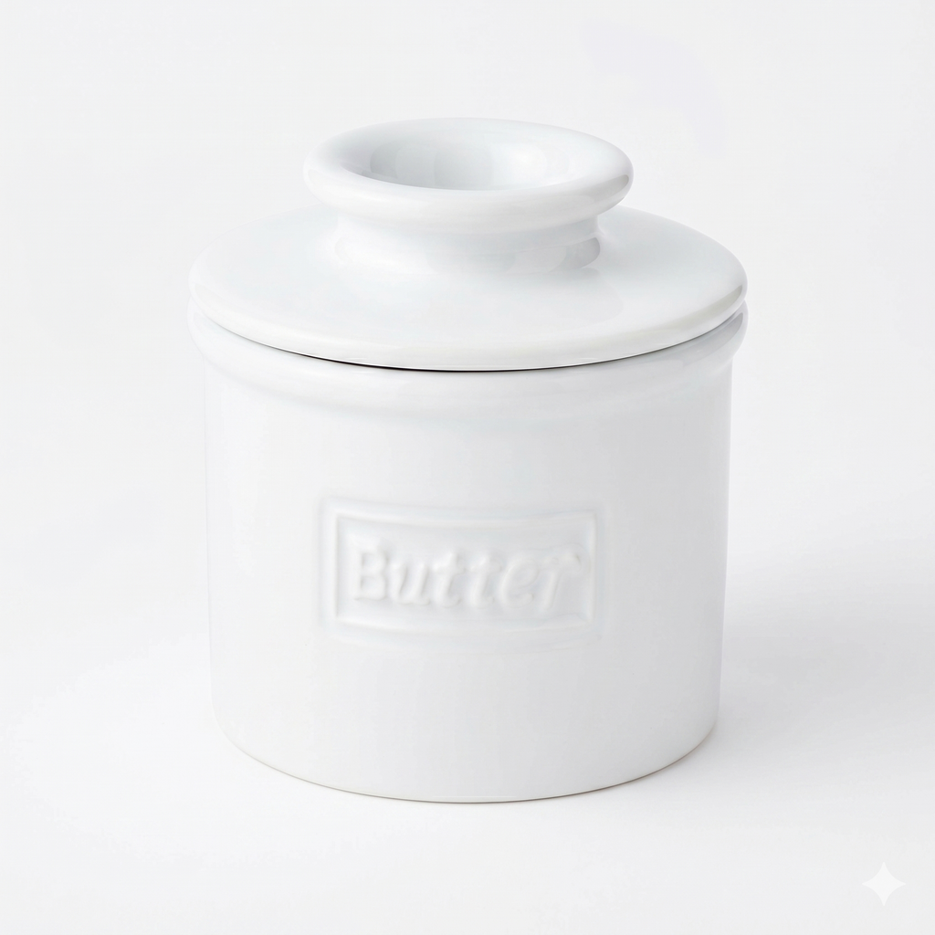 Butter Bell - The Original Butter Bell crock by L Tremain, a Countertop French Ceramic Butter Dish Keeper for Spreadable Butter, Café Matte & Retro Collection (BBCCWHT)
