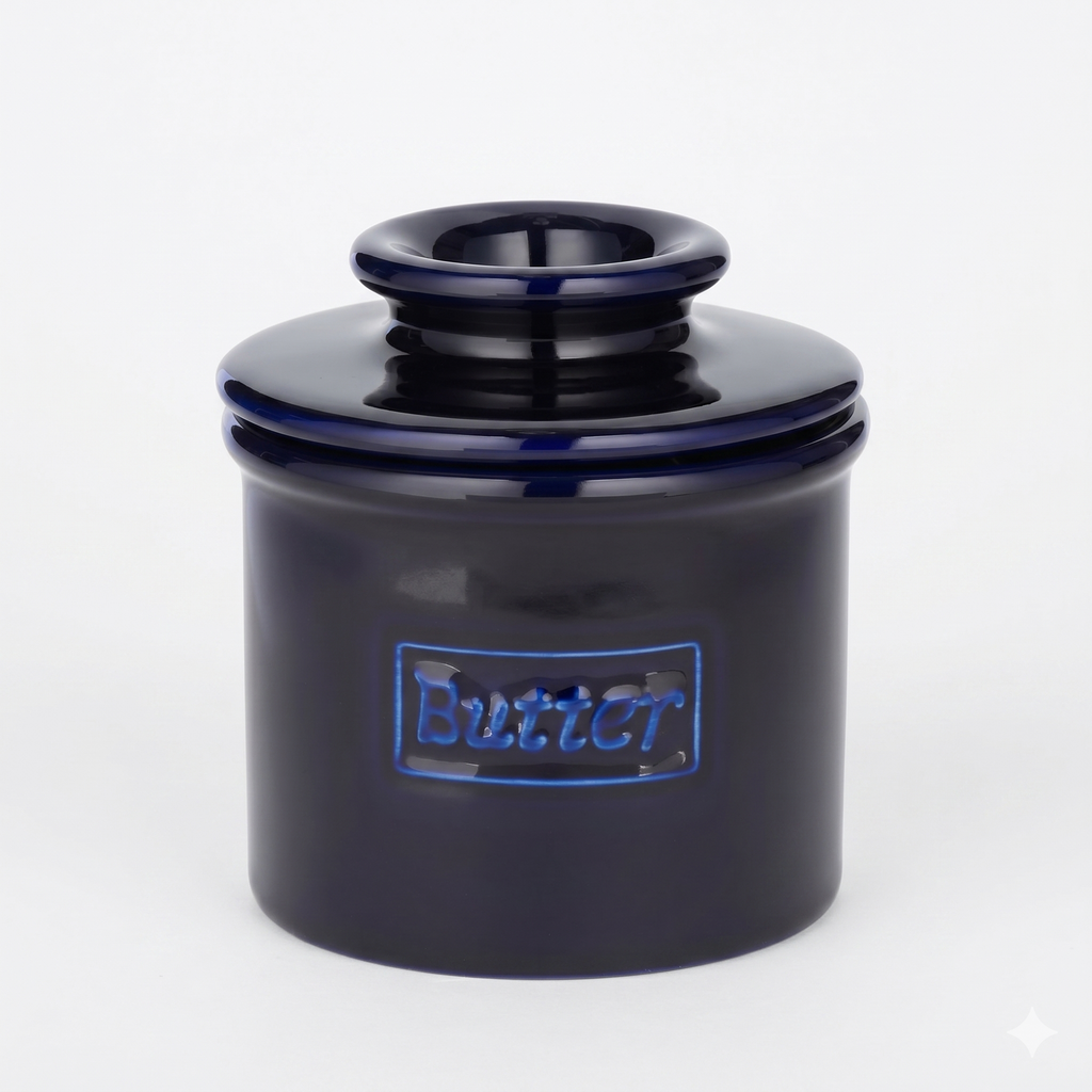 Butter Bell - The Original Butter Bell crock by L Tremain, a Countertop French Ceramic Butter Dish Keeper for Spreadable Butter, Café Retro Collection, Cobalt Blue, Glossy Finish