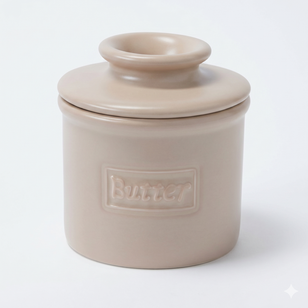 Butter Bell - The Original Butter Bell crock by L Tremain, a Countertop French Ceramic Butter Dish Keeper for Spreadable Butter, Café Matte Collection, Beige