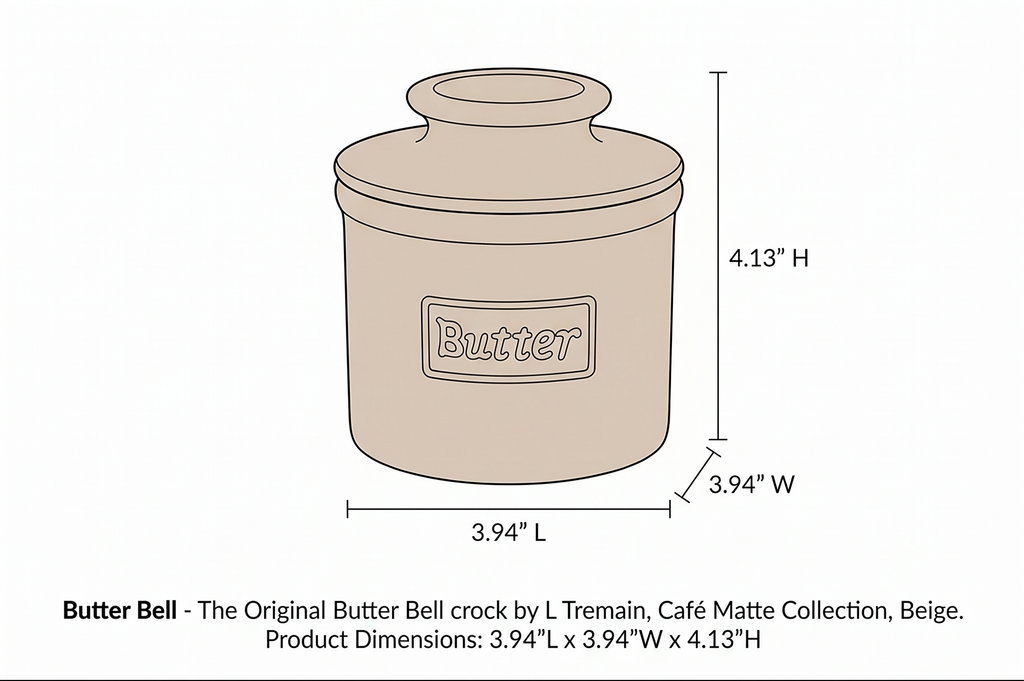 Butter Bell - The Original Butter Bell crock by L Tremain, a Countertop French Ceramic Butter Dish Keeper for Spreadable Butter, Café Matte Collection, Beige