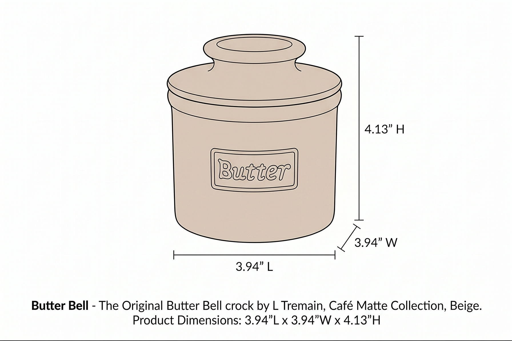 Butter Bell - The Original Butter Bell crock by L Tremain, a Countertop French Ceramic Butter Dish Keeper for Spreadable Butter, Café Matte Collection, Beige