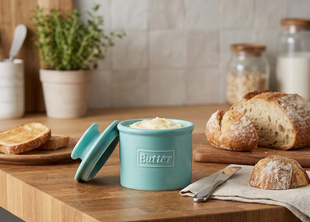 Butter Bell - The Original Butter Bell crock by L Tremain, a Countertop French Ceramic Butter Dish Keeper for Spreadable Butter, Café Matte Collection, Aqua