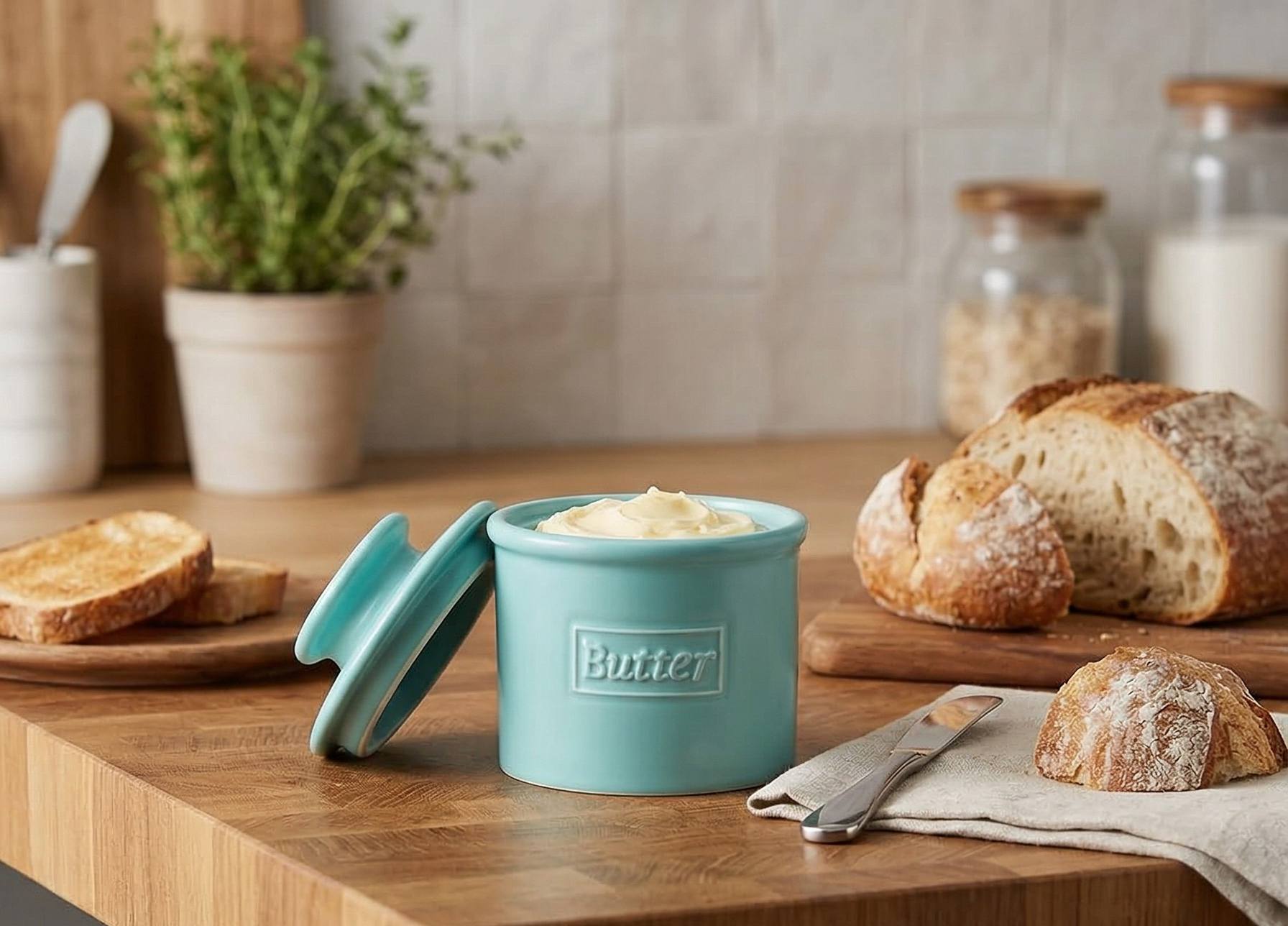Butter Bell - The Original Butter Bell crock by L Tremain, a Countertop French Ceramic Butter Dish Keeper for Spreadable Butter, Café Matte Collection, Aqua