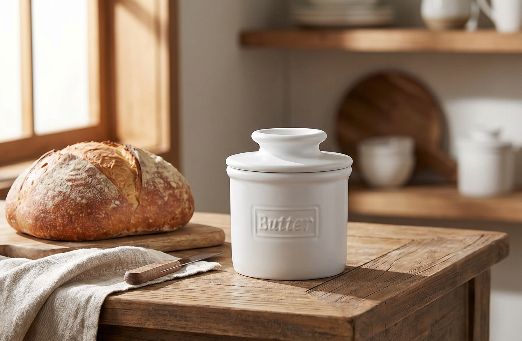 Butter Bell - The Original Butter Bell crock by L Tremain, a Countertop French Ceramic Butter Dish Keeper for Spreadable Butter, Café Matte Collection, White Matte