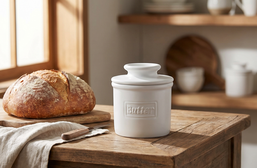 Butter Bell - The Original Butter Bell crock by L Tremain, a Countertop French Ceramic Butter Dish Keeper for Spreadable Butter, Café Matte Collection, White Matte