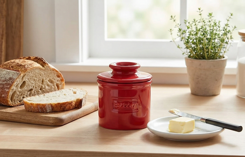 Butter Bell - The Original Butter Bell crock by L Tremain, a Countertop French Ceramic Butter Dish Keeper for Spreadable Butter, Café Retro Collection, Maraschino Red, Glossy Finish