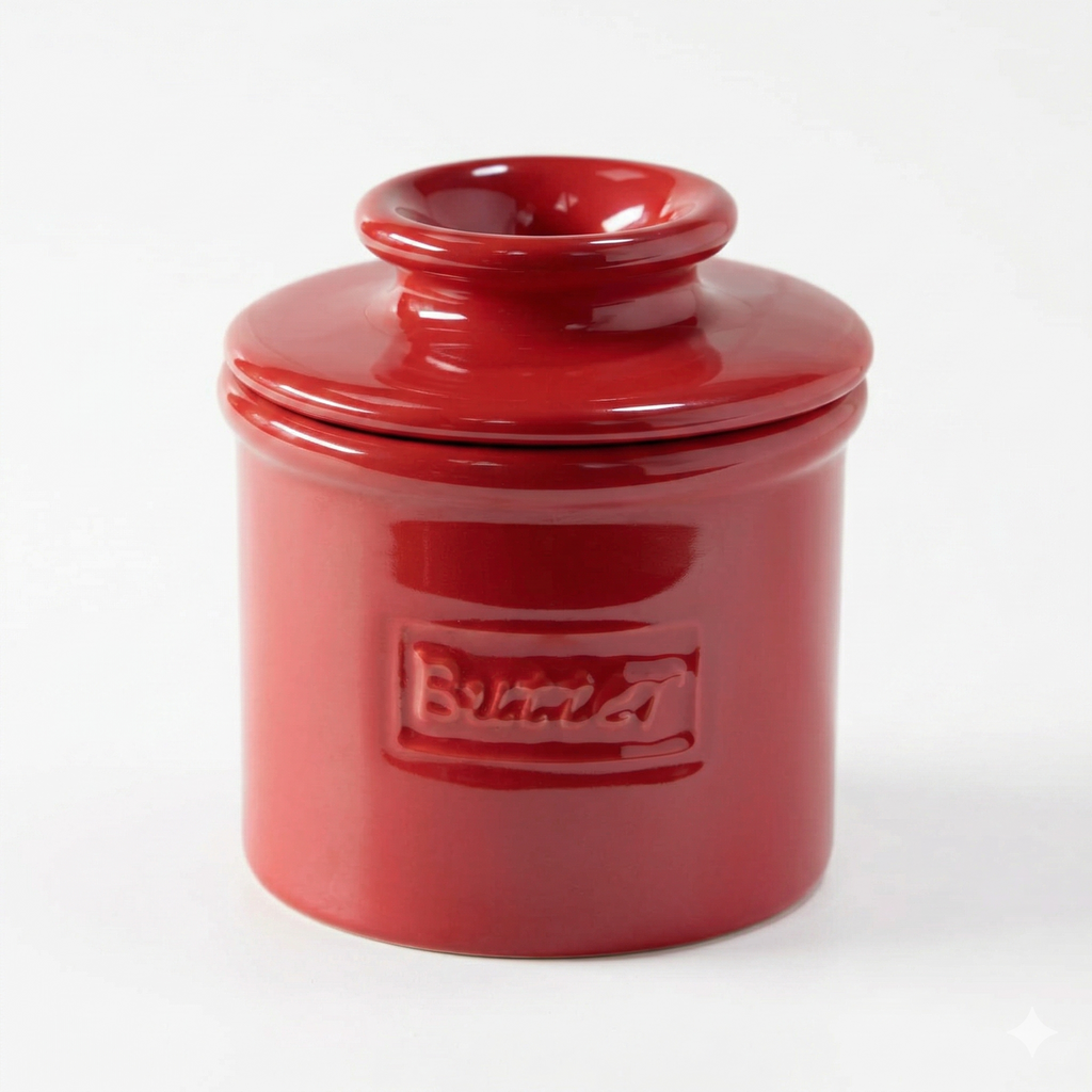 Butter Bell - The Original Butter Bell crock by L Tremain, a Countertop French Ceramic Butter Dish Keeper for Spreadable Butter, Café Retro Collection, Maraschino Red, Glossy Finish