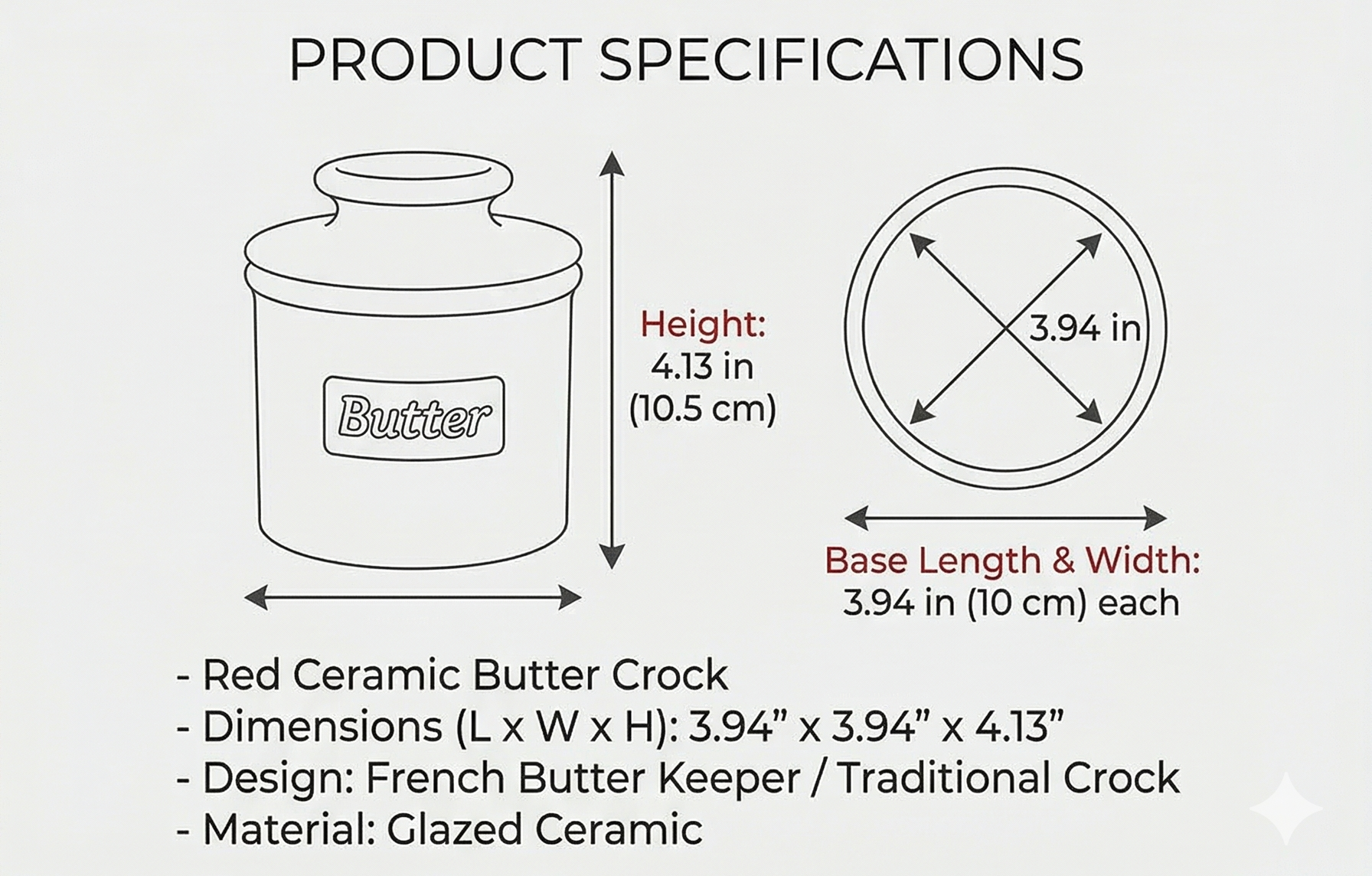 Butter Bell - The Original Butter Bell crock by L Tremain, a Countertop French Ceramic Butter Dish Keeper for Spreadable Butter, Café Retro Collection, Maraschino Red, Glossy Finish