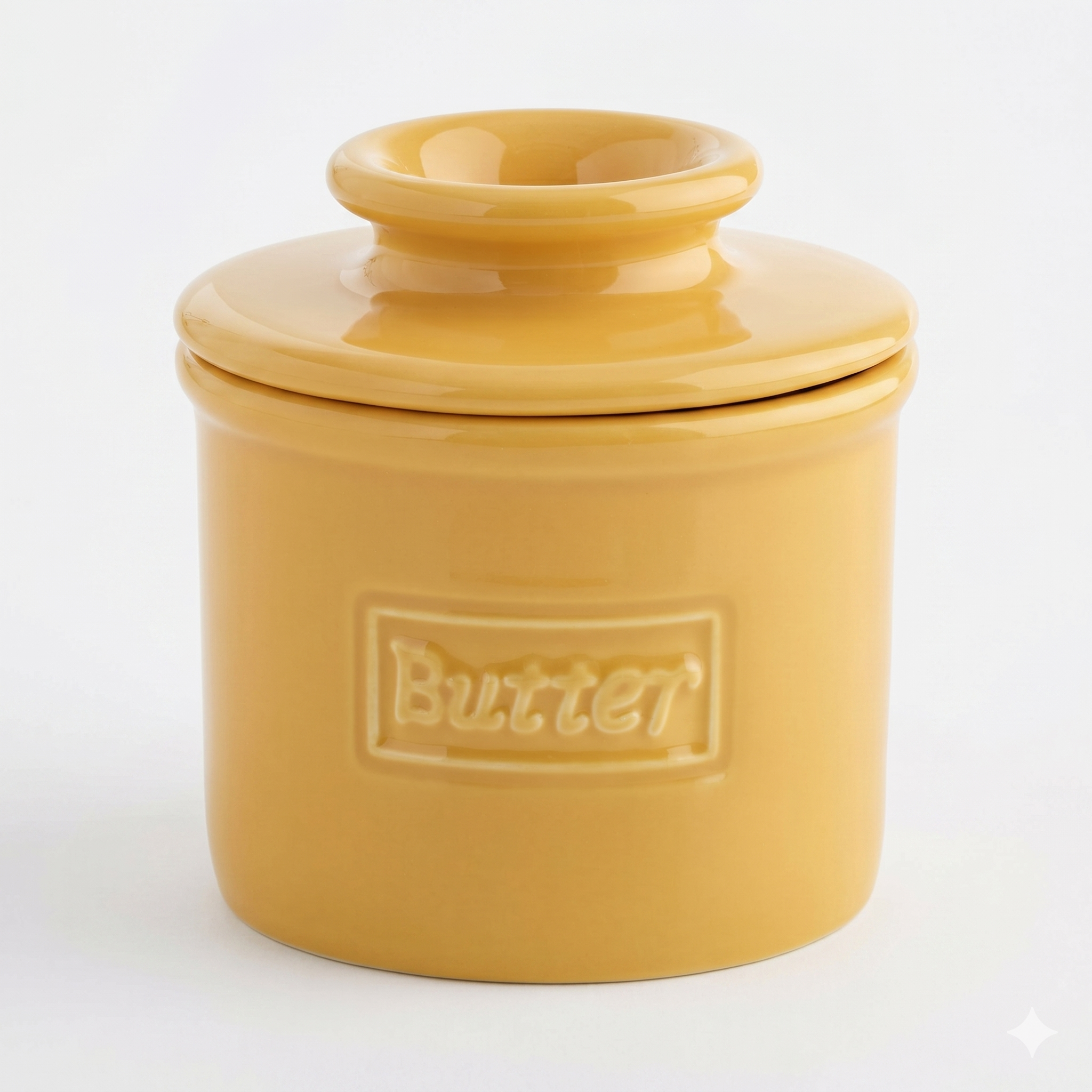 Butter Bell - The Original Butter Bell crock by L Tremain, a Countertop French Ceramic Butter Dish Keeper for Spreadable Butter, Café Retro Collection, Golden Yellow, Glossy Finish