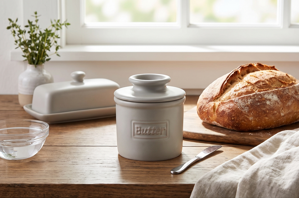 Butter Bell - The Original Butter Bell crock by L Tremain, a Countertop French Ceramic Butter Dish Keeper for Spreadable Butter, Café Matte Collection, Stone