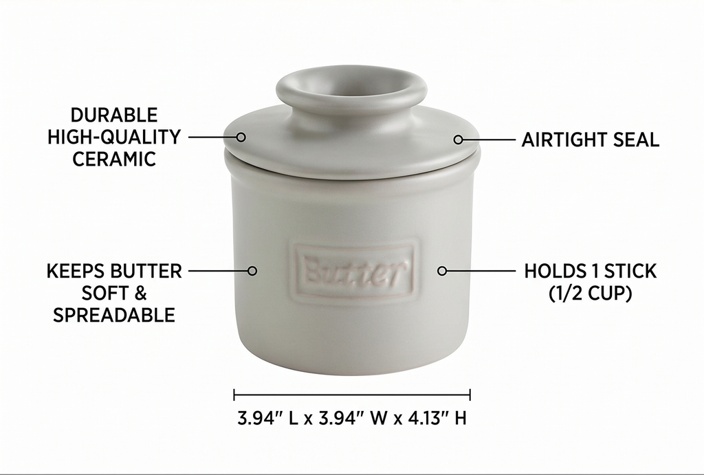 Butter Bell - The Original Butter Bell crock by L Tremain, a Countertop French Ceramic Butter Dish Keeper for Spreadable Butter, Café Matte Collection, Stone