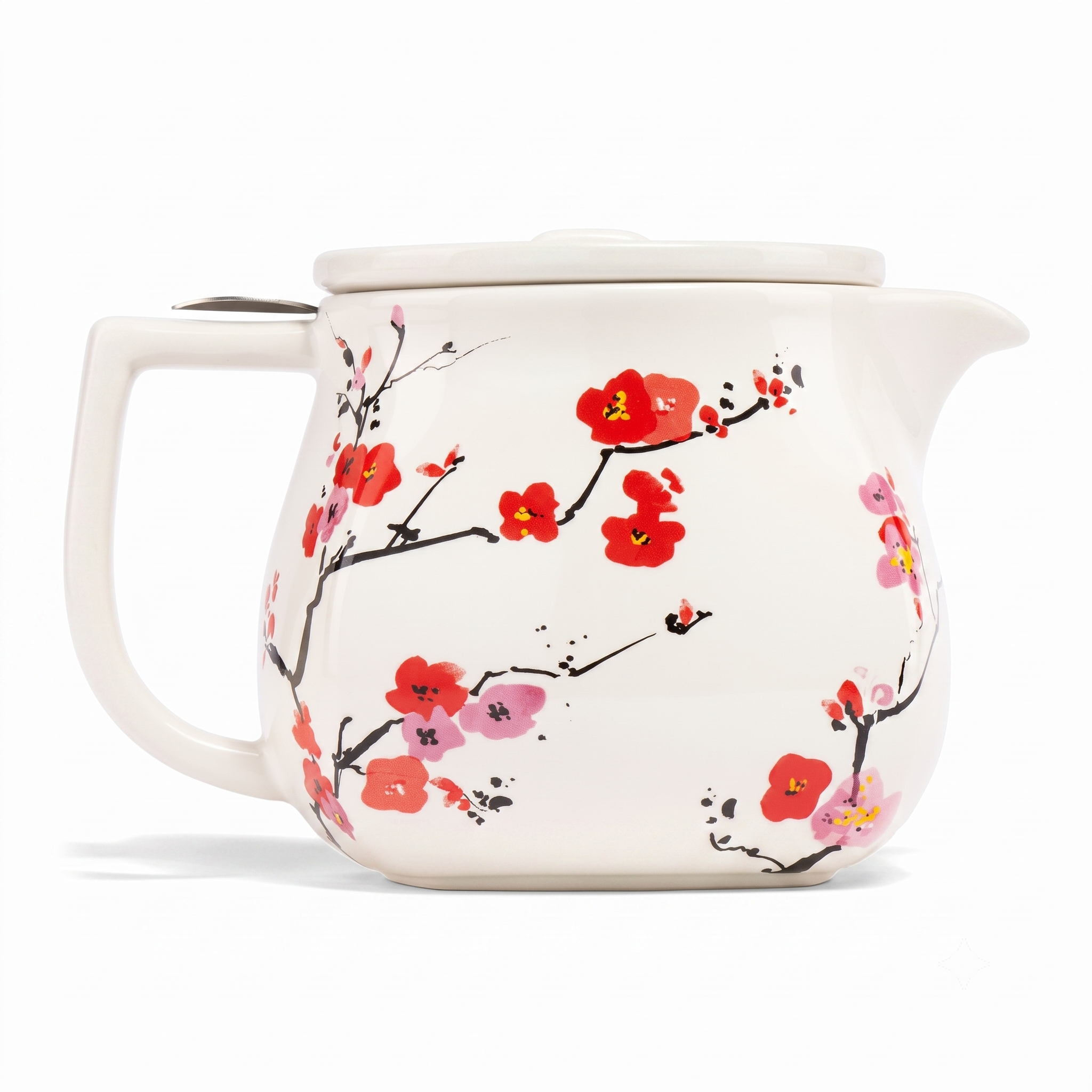 Tea Forte Ceramic Teapot with Removable Stainless Steel Infuser Basket and Lid, Steeps 24 oz. Loose Leaf Tea, Dishwasher & Microwave Safe, Sakura Cherry Blossom