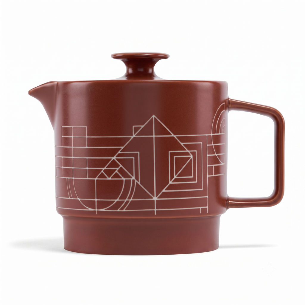 Tea Forte Ceramic Teapot with Removable Stainless Steel Infuser Basket and Lid, Steeps 24 oz. Loose Leaf Tea, Dishwasher & Microwave Safe, Terra - Frank Lloyd Wright